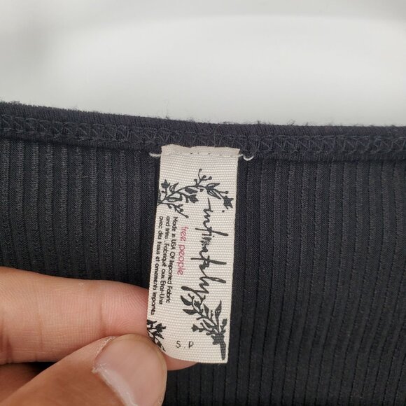 Free People Ribbed Long Sleeve V Neck Bodysuit Women Size Small Petite Black - Picture 4 of 13